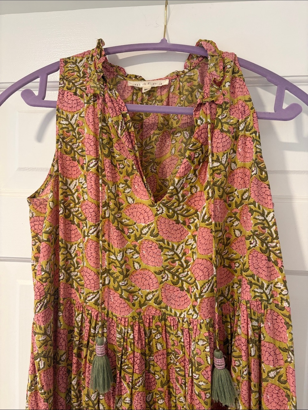 Marea by liz joy maxi dress / block printed floral dress with tassels